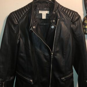 HM Black Faux Leather Crew Bikers Jacket Sz. 4